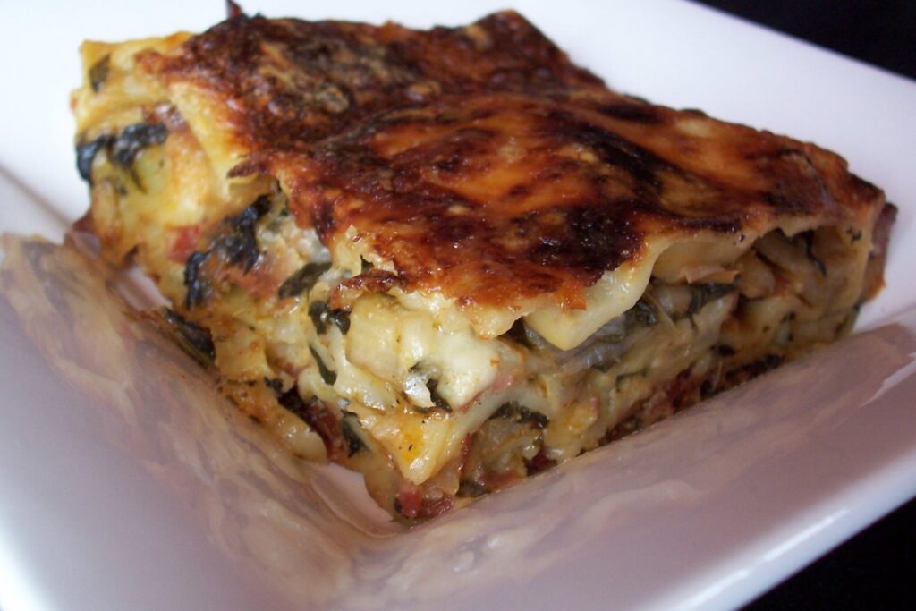 Lasagnes aux blettes, jambon de bayonne et brebis