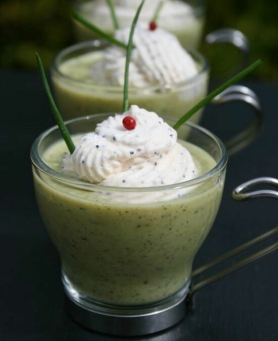 cappuccino courgette et chantilly a la gelee de piments laurent petricorena
